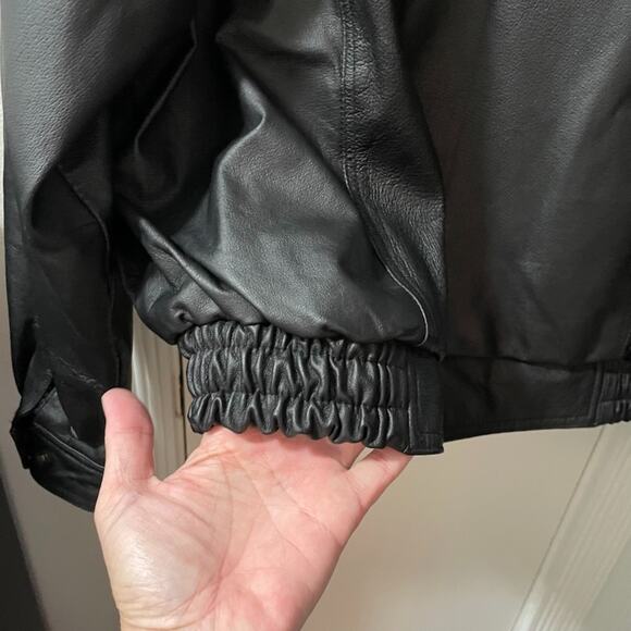 Vintage Oscar Piel Jacket Mens XL Black Leather Bomber Quilted Lined Classic - Picture 8 of 11